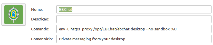 Lançador do EBChat Desktop no Linux com o comando sem proxy