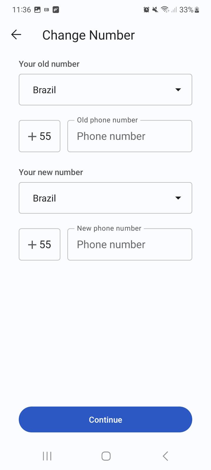Tela Alterar número telefônico, segundo passo